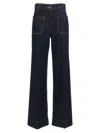 Victoria Beckham Wide Leg High Rise Jeans With Contrast Stitching In Blue