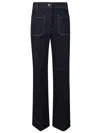 Victoria Beckham Wide Leg High Rise Jeans With Contrast Stitching In Dark Indigo Rinse