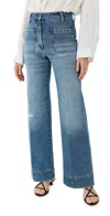 Victoria Beckham Straight Trousers With Belt Loops And Pockets In Worn Blue Wash