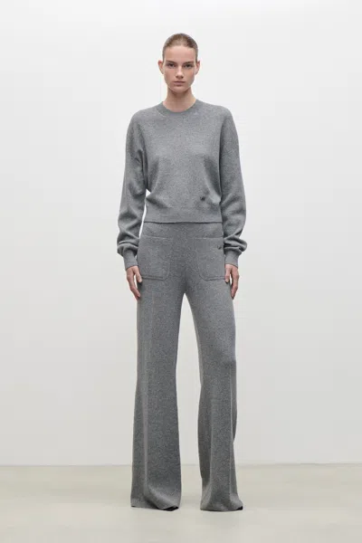 Victoria Beckham Alina Knitted Trouser In Mid Grey In Gray
