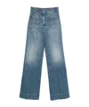 Victoria Beckham Wide-leg Jeans With Contrast Stitching And Pockets In Blue