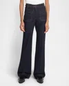 Victoria Beckham Wide Leg High Rise Jeans With Contrast Stitching In Blue