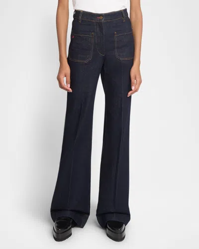 Victoria Beckham Alina Patch-pocket Flared Jeans In Dark Indigo Rinse