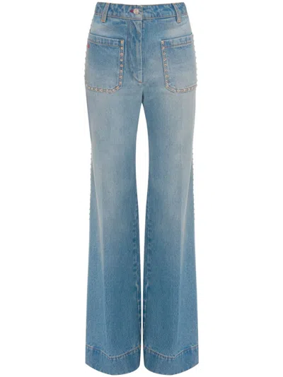 Victoria Beckham Straight Trousers With Pockets And Stitching In Blue