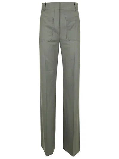 Victoria Beckham Wide Leg Trousers With Pockets And Loops In Green