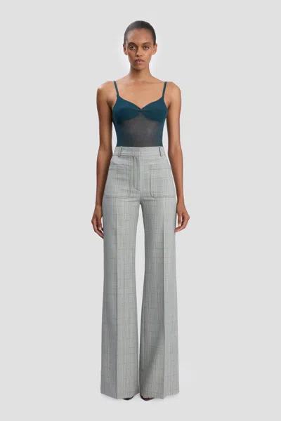 Victoria Beckham Alina Trouser In Blue-grey Check In Gray