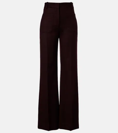 Victoria Beckham Alina Virgin Wool Flared Pants In Burgundy