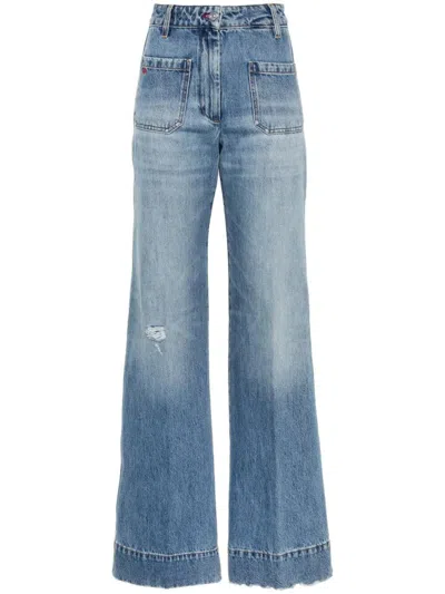 Victoria Beckham Alina Distressed Faded High-rise Wide-leg Jeans In Mid Denim