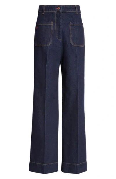 Victoria Beckham Alina Wide Leg Jeans In Dark Indigo Rinse
