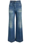 Victoria Beckham High Rise Wide Leg Alina Jeans In Washed Blue In Indigo