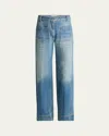 Victoria Beckham 'alina' Blue Jeans With Pockets And Logo Applied On The Front In Blue