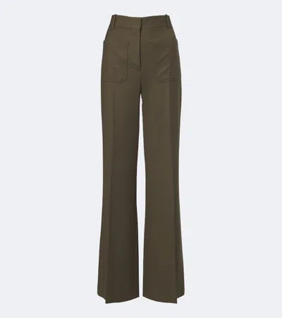 Victoria Beckham Stretch Wool-blend High-waist Flared Pants In Green