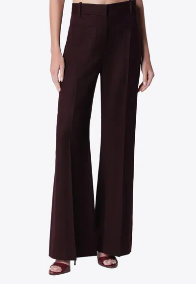 Victoria Beckham Alina Wide-leg Wool Pants In Burgundy