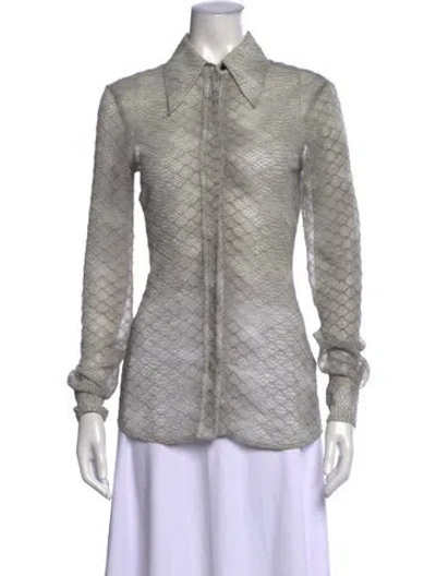 Pre-owned Victoria Beckham Animal Print Long Sleeve Blouse In Gray