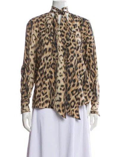 Pre-owned Victoria Beckham Animal Print Tie Neck Blouse In Neutral