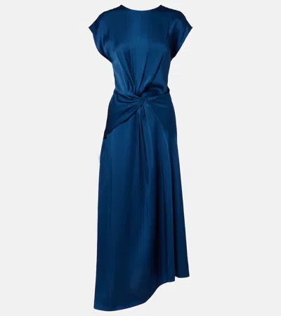 Victoria Beckham Aria Twisted-front Satin Midi Dress In Blue