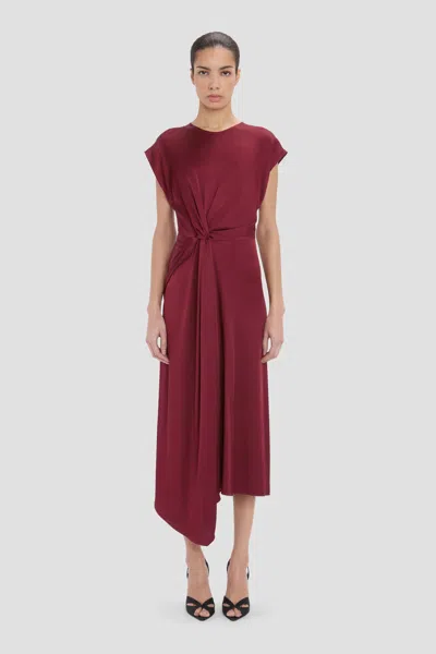 Victoria Beckham Burgundy Midi Dress With Draped Waist
