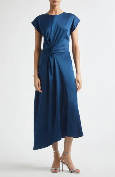 Victoria Beckham Aria Twist Waist Asymmetric Midi Dress In Blue
