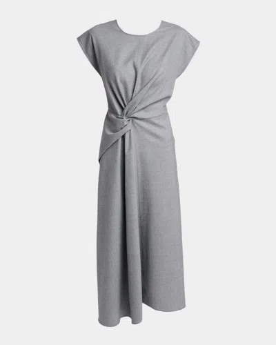 Victoria Beckham Aria Twisted Wool Cap-sleeve Midi Dress In Gray