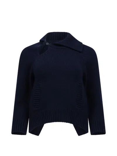 Victoria Beckham Asymmetric Collar Sweater In 블루