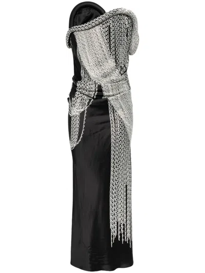 Victoria Beckham Asymmetric Corset Detail Dress In Black