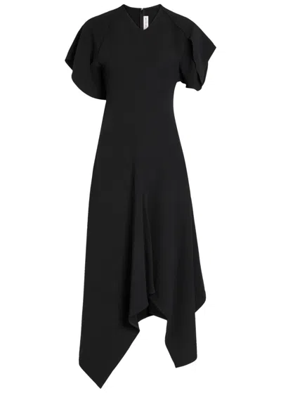 Victoria Beckham Asymmetric Crepe Midi Dress In Black