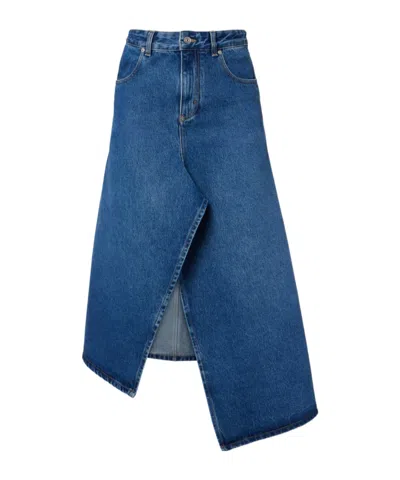Victoria Beckham Asymmetric Denim Midi Skirt In Blue