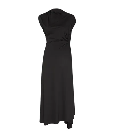 Victoria Beckham Asymmetric Fluid Drape Midi Dress In Black