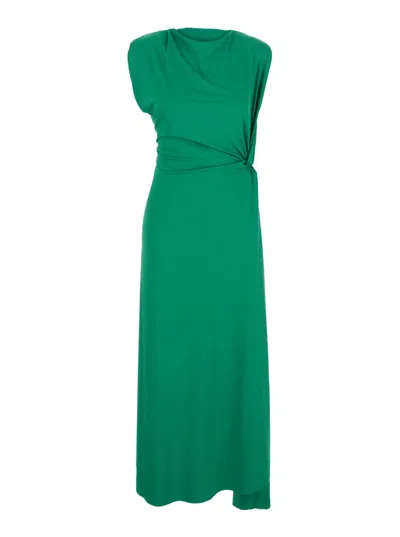 Victoria Beckham Asymmetric Draped Stretch-crepe Midi Dress In Green