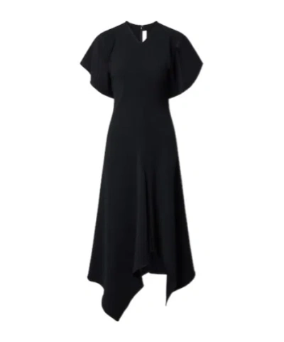 Victoria Beckham Asymmetric Draped Cady Midi Dress In Black