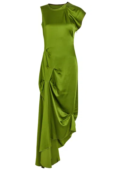 Victoria Beckham Asymmetric Draped Crepe De Chine Midi Dress In Green