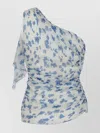 Victoria Beckham Asymmetric Draped Floral Ruched Sleeve Top
