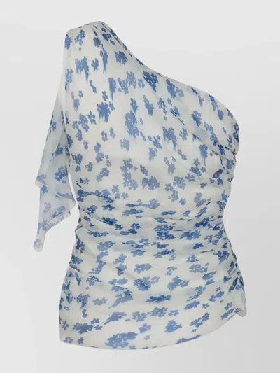 VICTORIA BECKHAM ASYMMETRIC DRAPED FLORAL RUCHED SLEEVE TOP