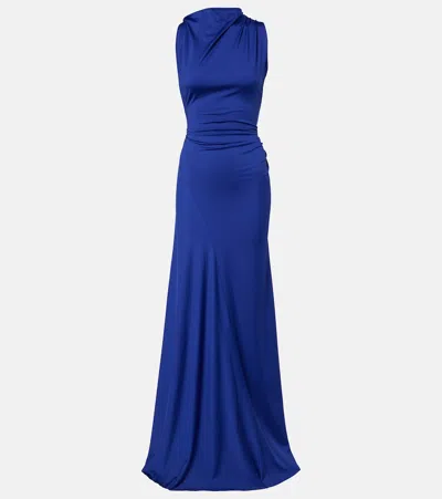 Victoria Beckham Asymmetric Draped Gown In Blue