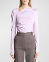 Victoria Beckham Fluid Asymmetric Draped Jersey Top In Petunia