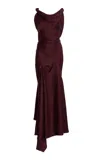 Victoria Beckham Asymmetric Draped Midi Dress In Burgundy