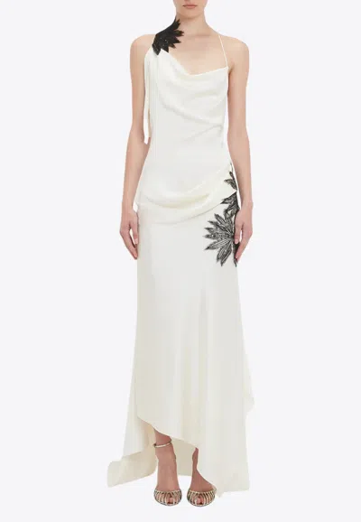 Victoria Beckham Asymmetric Draped Midi Dress In Ivory