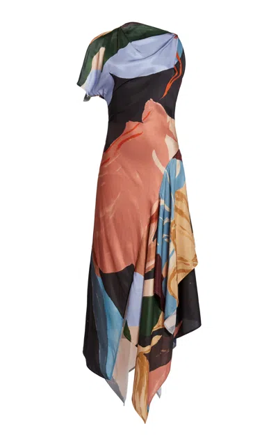 Victoria Beckham Asymmetric Draped Midi Dress In Multi