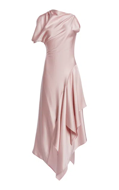 Victoria Beckham Asymmetric Draped Midi Dress In Pink