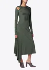 Victoria Beckham Asymmetric Draped Midi Dress With Cut-out In Green