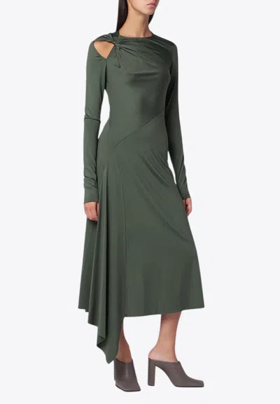 Victoria Beckham Asymmetric Draped Midi Dress With Cut-out In Green