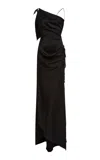 Victoria Beckham Asymmetric Draped Satin Gown In Black