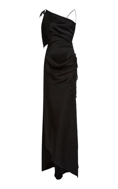 Victoria Beckham Asymmetric Draped Satin Gown In Black
