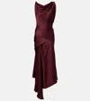 Victoria Beckham Asymmetric Draped Satin Midi Dress In Animal Print