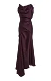 Victoria Beckham Asymmetric Draped Satin Midi Dress In Brown
