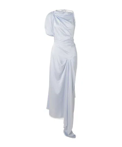 Victoria Beckham Asymmetric Draped Satin-crepe Midi Dress In Blue