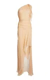Victoria Beckham Asymmetric Draped Silk Midi Dress In Multi