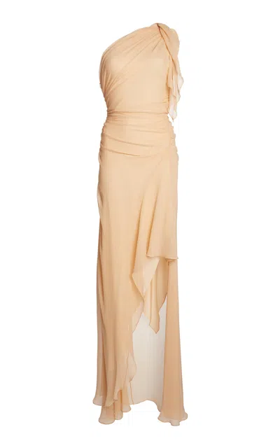 Victoria Beckham Asymmetric Draped Silk Midi Dress In Multi