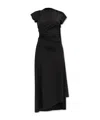 Victoria Beckham Asymmetrically Draped Black Midi Dress With Soft Ruching