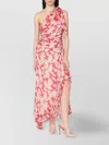 Victoria Beckham Asymmetric Floral One Shoulder Midi Dress In Red